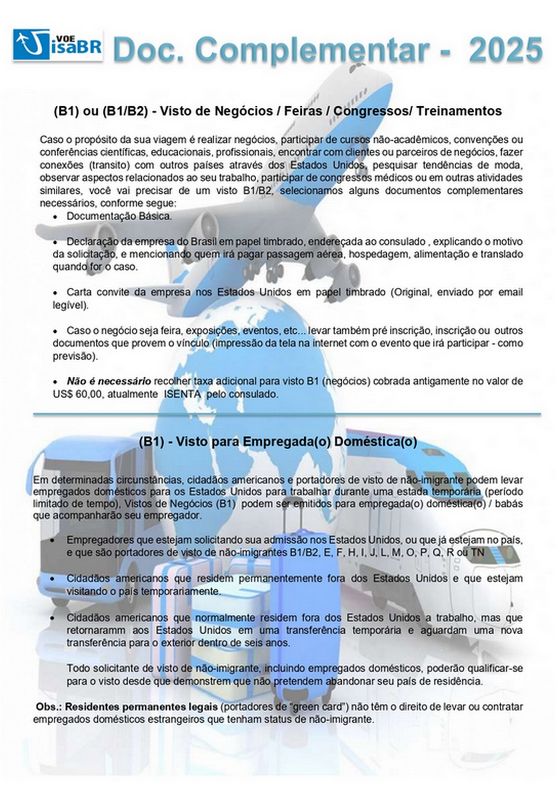 Documentação complementar - Visto Americano Visa